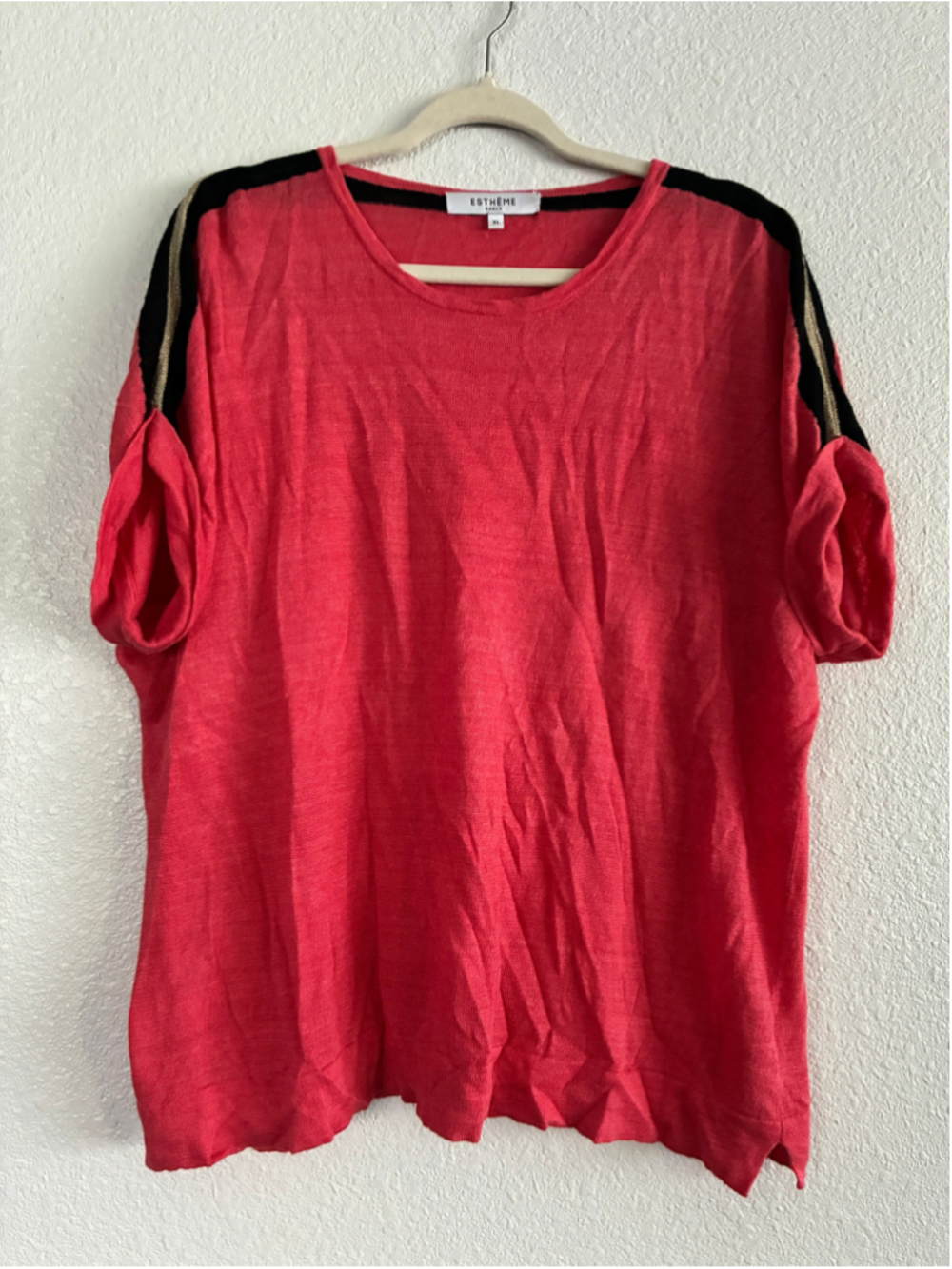 Women's Estheme Paris Linen Blend Short Sleeve Tee, Red/Black, Size XL